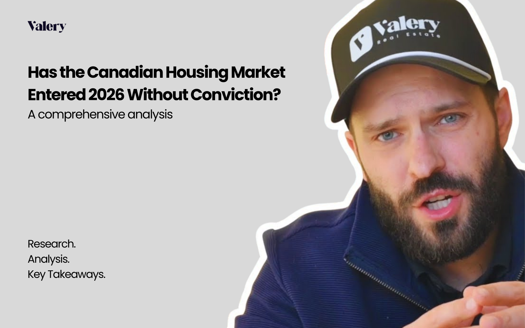 Cover image for a Valery real estate analysis article showing Daniel Foch beside the headline “Has the Canadian Housing Market Entered 2026 Without Conviction?” on a neutral background.
